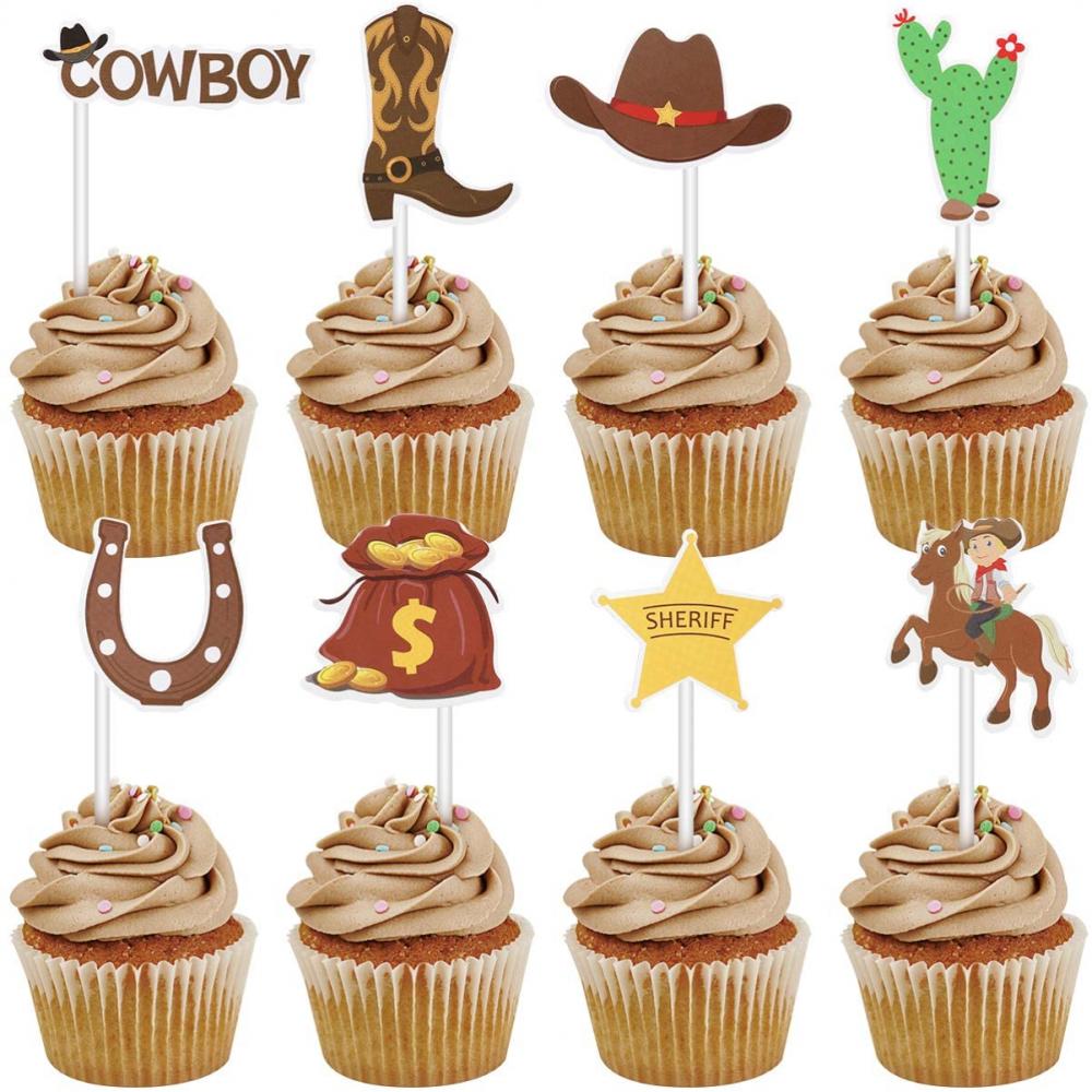 Amosfun Cowboy Cupcake Toppers Picks Cake Decorations 72pcs