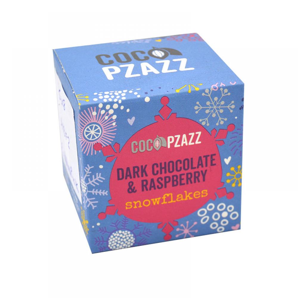 Coco Pzazz Dark Chocolate and Raspberry Snowflakes 96g