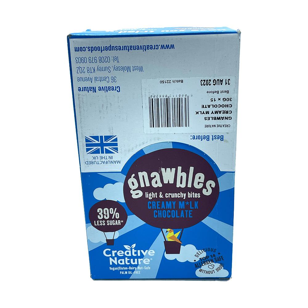 CASE PRICE  Gnawbles Light and Crunchy Bites Creamy Milk Chocolate 15 x 30g