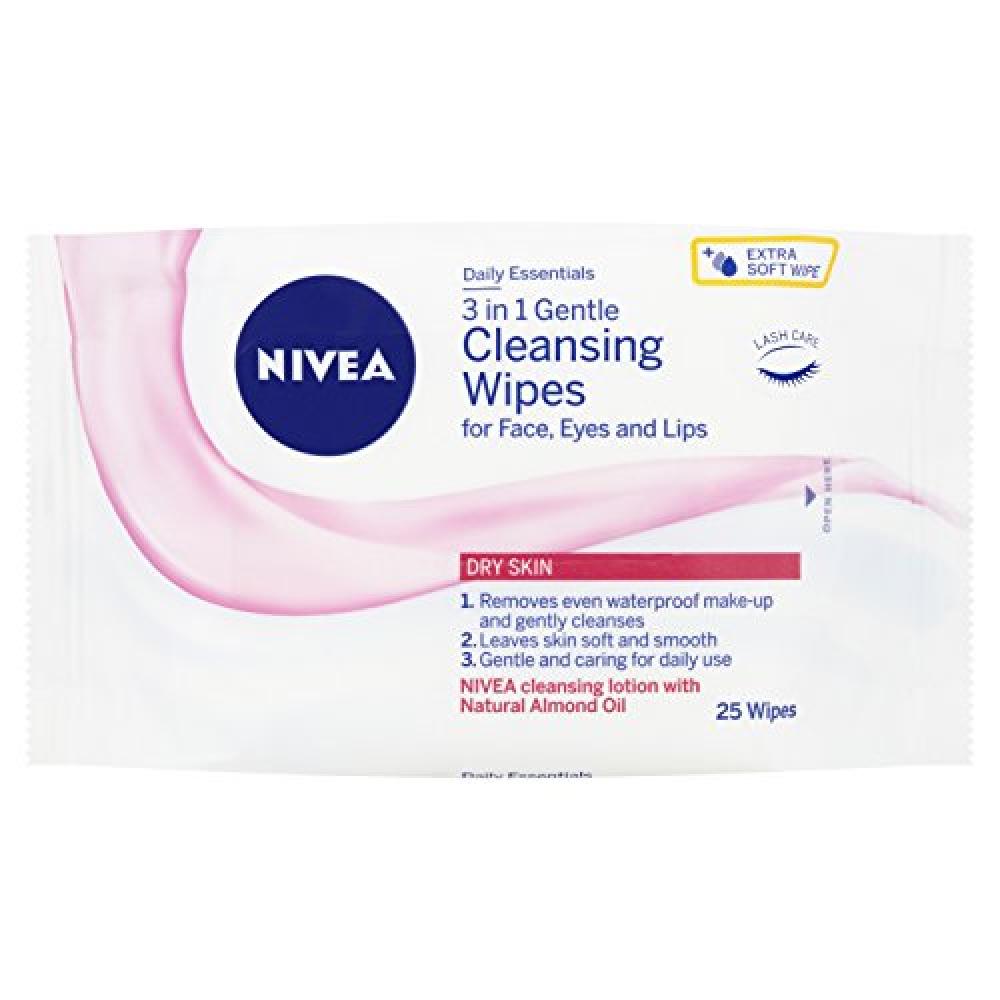 Nivea Visage Daily Essentials 3-in-1 Gentle Facial Cleansing Wipes Dry Skin 25 wipes