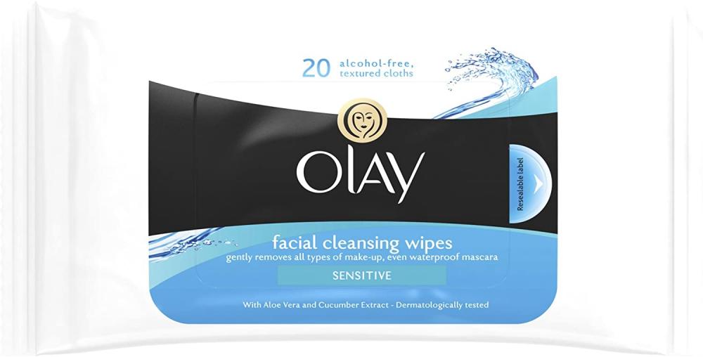 Olay Facial Cleansing Sensitive Wipes Resealable Pouch 20 Wipes