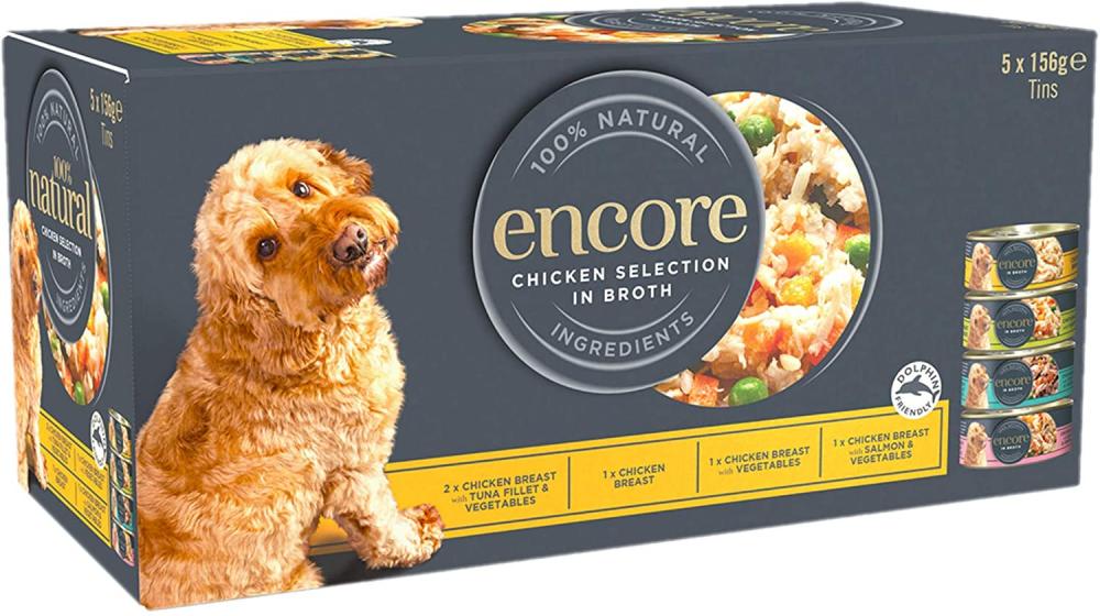 Encore Natural Wet Dog Food Chicken Selection in Broth 5x156g