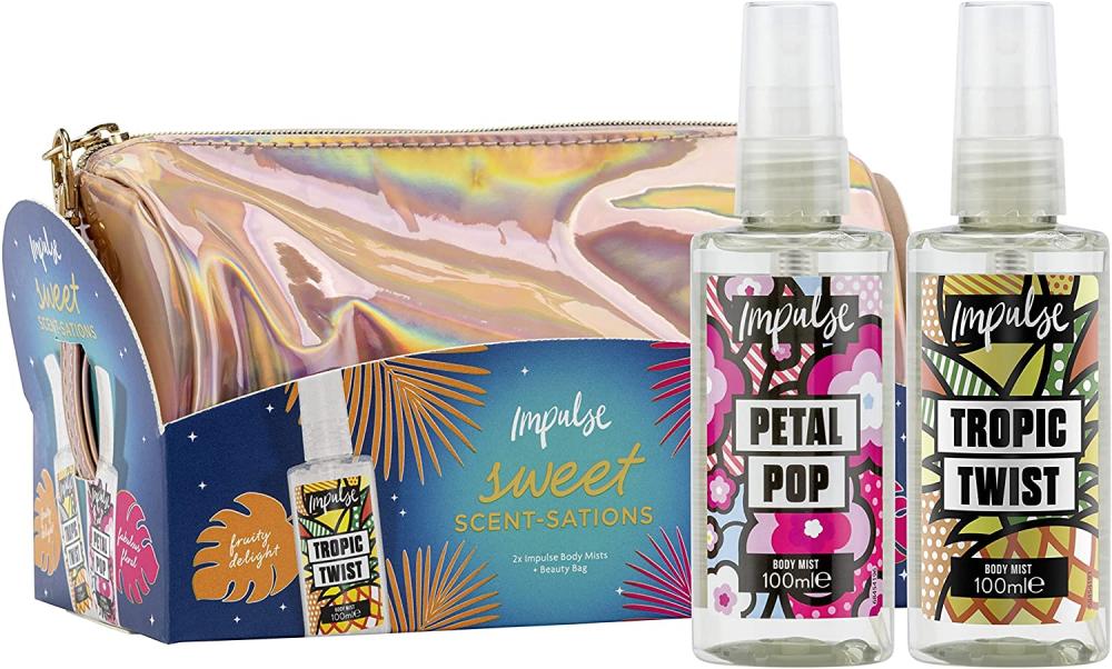 Impulse Sweet Scent-sations Body Mist Fragrance Spray with an iridescent Beauty wash Bag Gift Set