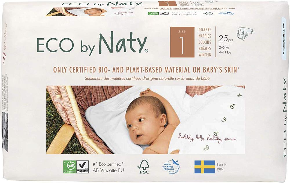 Naty By Nature Eco Premium Disposable Diapers for Sensitive Skin Size 1 25 pcs