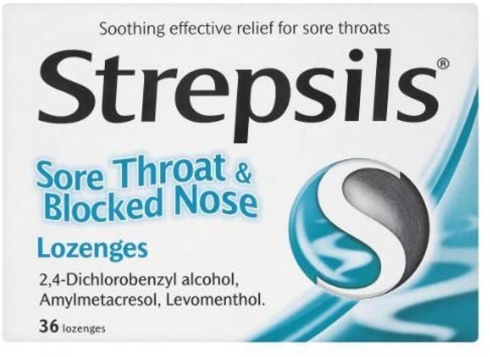 Strepsils Sore Throat and Blocked Nose Lozenges 36 Lozenges DAMAGED BOX