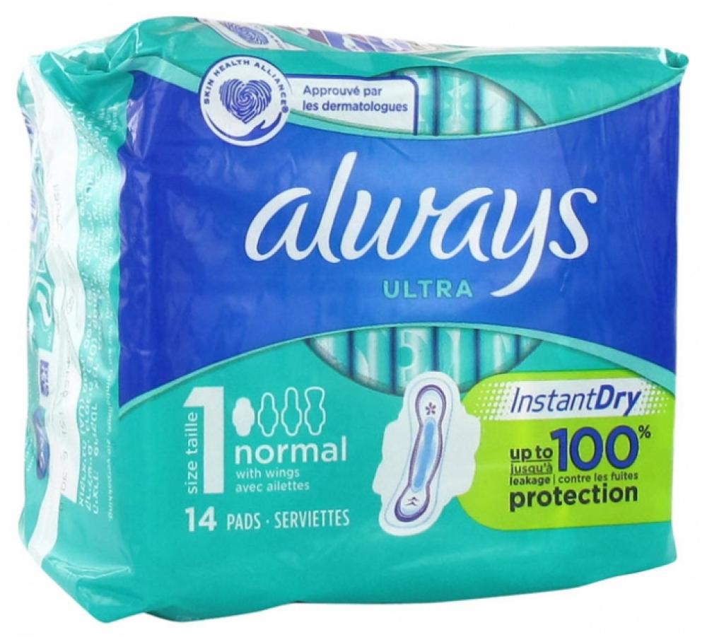 Always Ultra Normal (Size 1) Sanitary Napkin with Wings 14 Pads