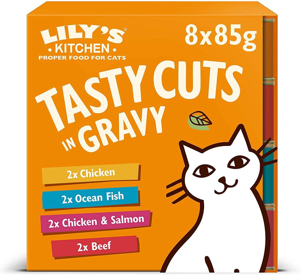 Lilys Kitchen Tasty Cuts Multipack Grain Free Adult Wet Cat Food 8x85g Damaged Box