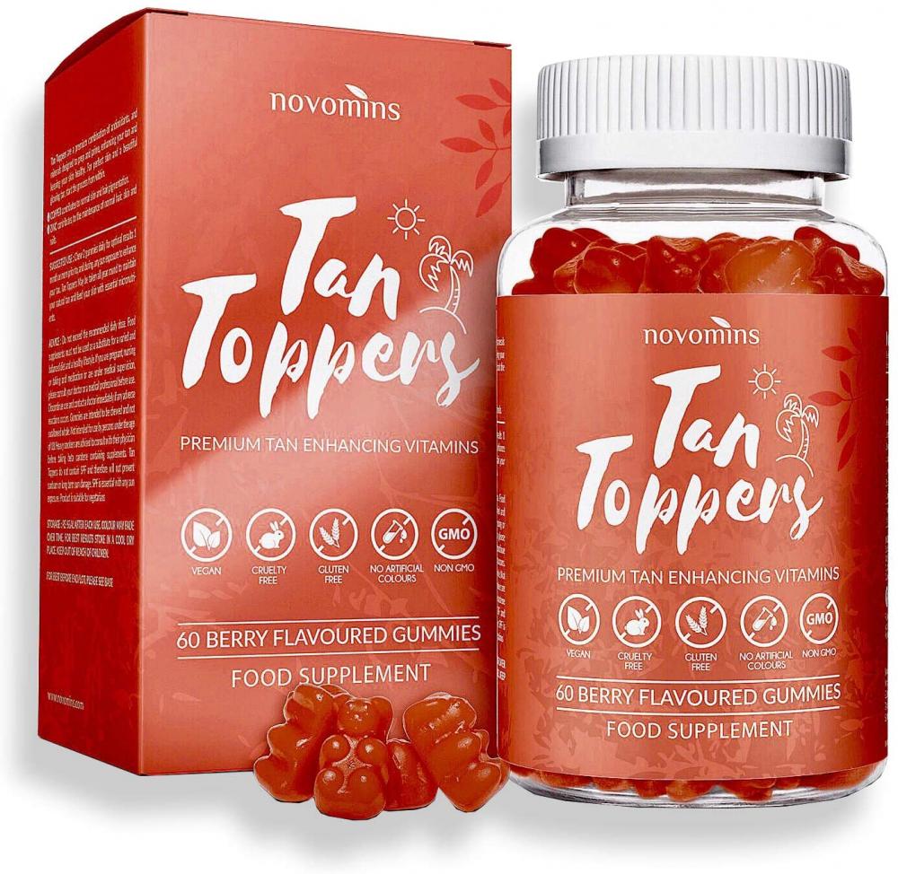 LEAVE IN RESERVE  Novomins Tan Toppers Premium Tan Enhancing Vitamins 60 Berry Flavoured Gummies