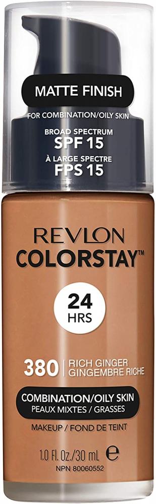 Revlon Colorstay Liquid Foundation Makeup SPF 15 Longwear Medium-Full Coverage with Matte Finish Rich Ginger 380 30ml