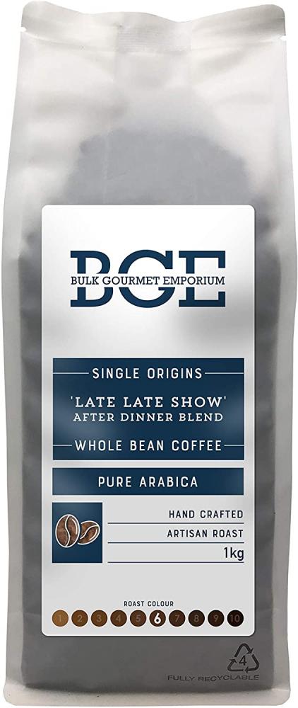Bulk Gourmet Emporium Single Origin Late Late Show After Dinner Blend Pure Arabica Whole Bean Coffee 1kg