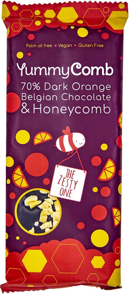 YummyComb 70 Percent Dark Orange Chocolate Slab 100g
