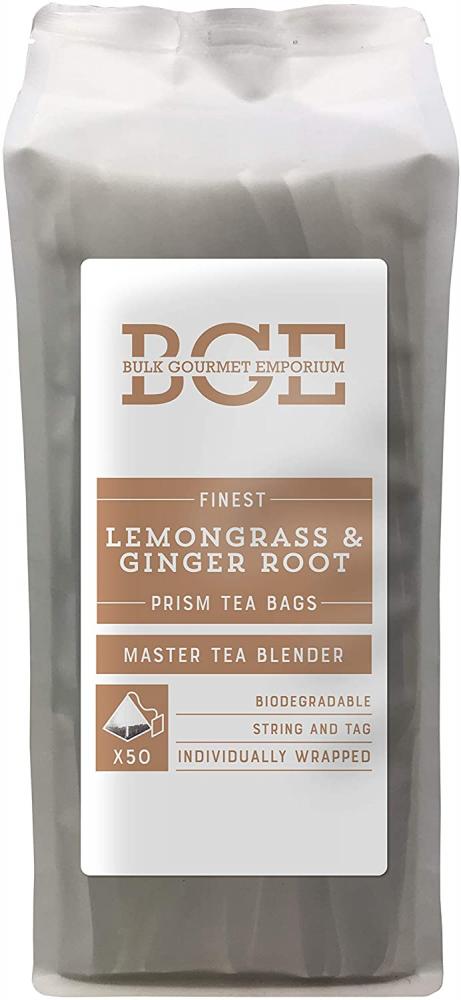 Bulk Gourmet Emporium Finest Lemongrass and Ginger TeaIndividually Wrapped Biodegradable Prism Tea Bags 50 teabags