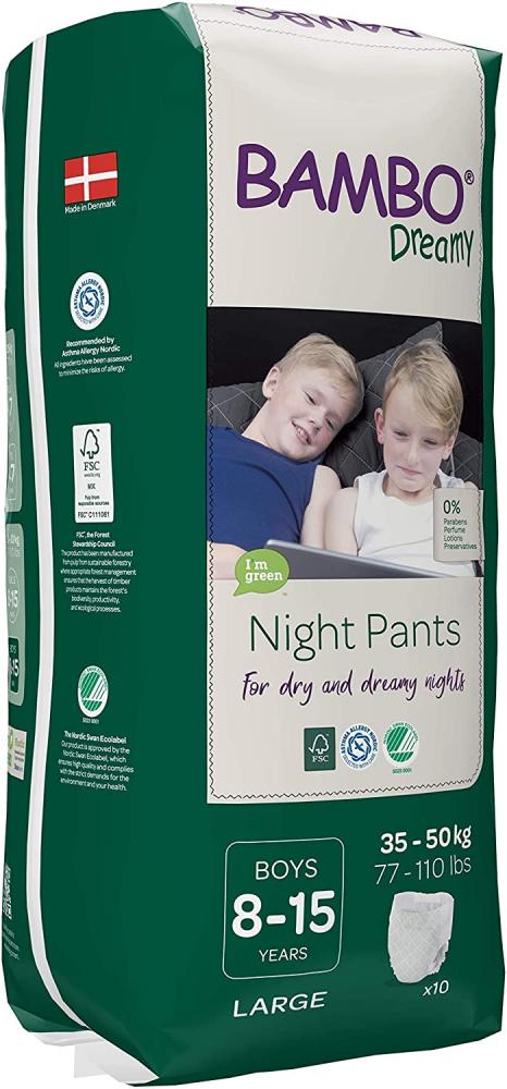 Bambo Nature Dreamy Boy Premium Night Pants Aged 8-15 Size Large 35-50 kg 10 pants