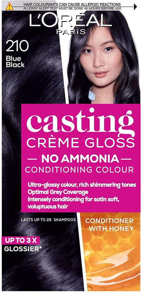 Loreal Paris Casting Creme Gloss Semi-Permanent Hair Dye Ammonia-Free  Formula and Honey-Infused Conditioner Glossy Finish Colour 201 Blue Black |  Approved Food