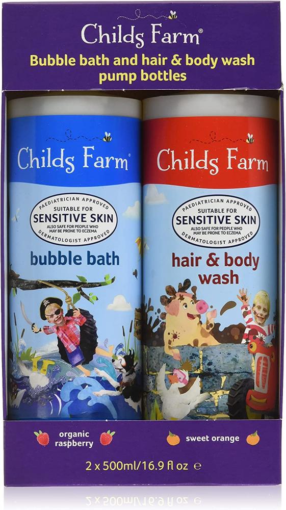 Childs Farm Hair and Body Wash Bubble Bath Set 2x500ml