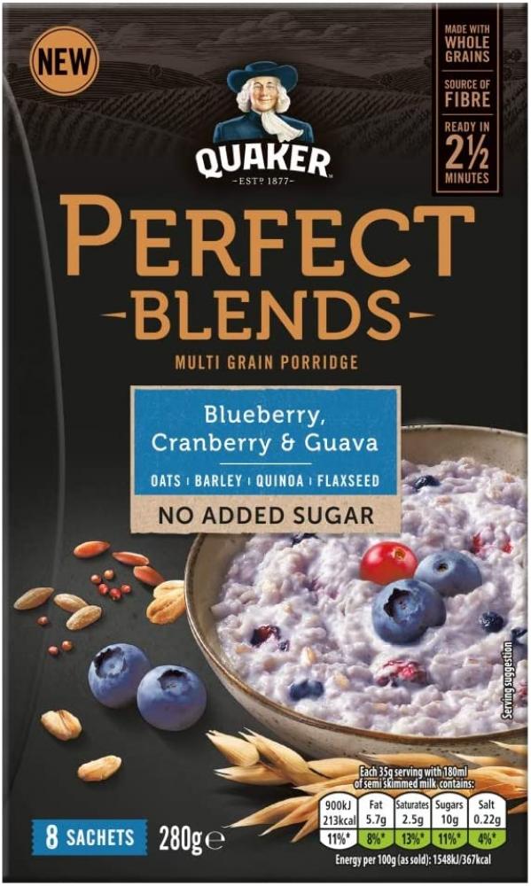 Quaker Perfect Blends BlueberryCranberry and Guava Porridge 8x35g Damaged Box