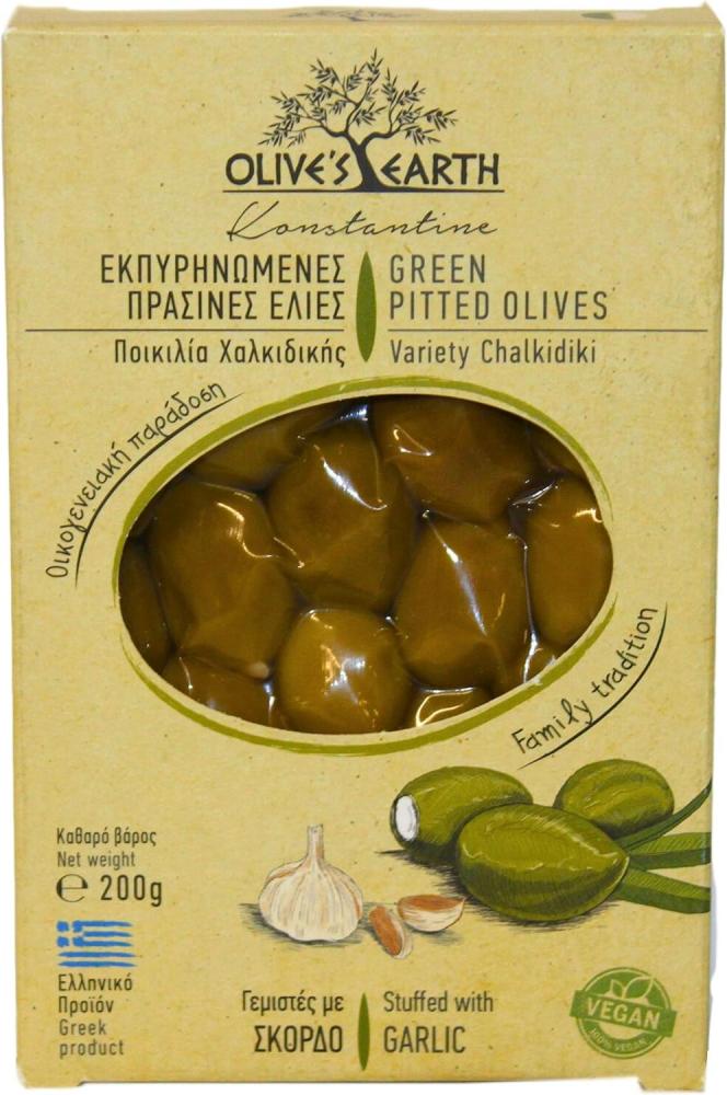 Olives Earth Green Pitted Olives Stuffed With Garlic 200g