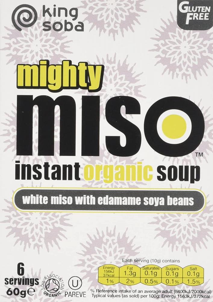 King Soba Miso Instant Organic Soup Edamame Soya Bean 6x60g