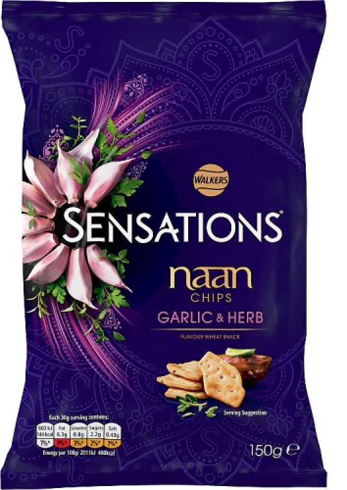 Walkers Sensations Naan Chips Garlic and Herb 150g
