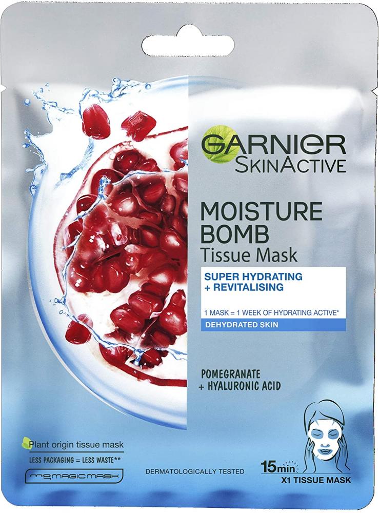 Garnier Skin Active Skin Active Moisture Bomb Tissue Mask Pomegranate Hydrating Tissue Face Sheet Mask Dehydrated Skin 28g