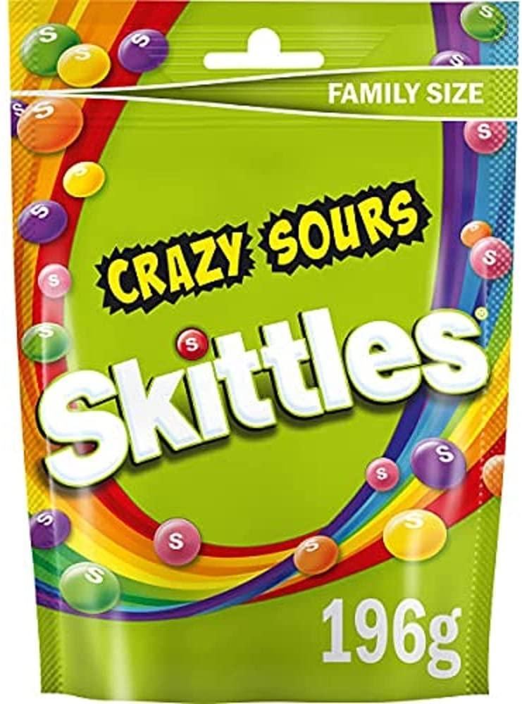 Skittles Crazy Sours Sweets Family Size Pouch Bag 196g