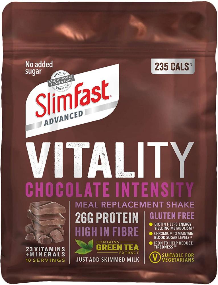 SlimFast Vitality Vegan High Protein Powder Meal Replacement Powder Shake Chocolate Intensity 400 g