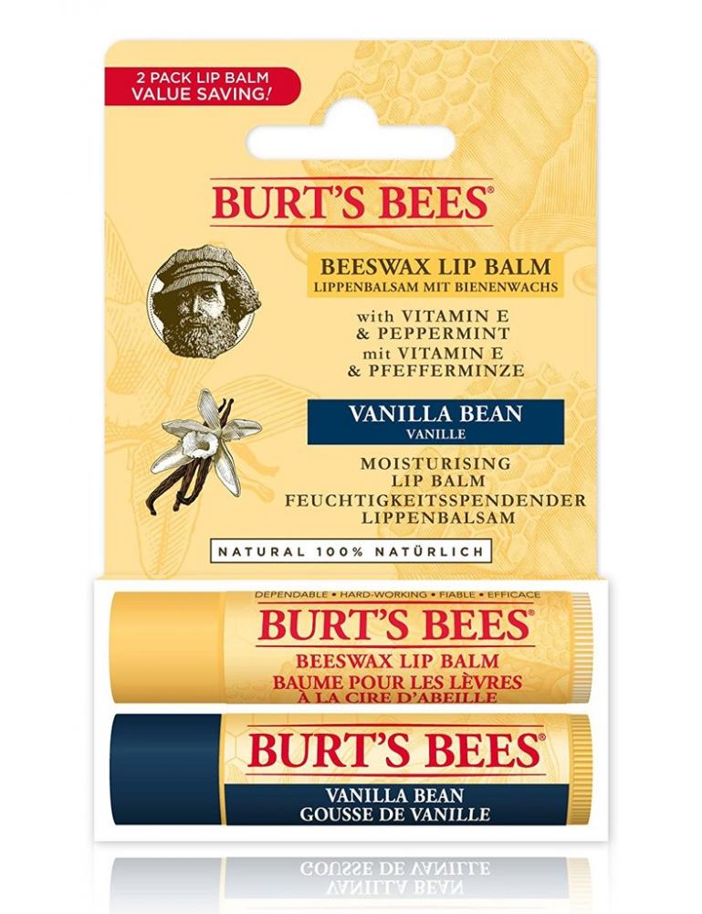 Burts Bees Pack of 2 Lip Balms - Beeswax and Vanilla Bean 8.5g