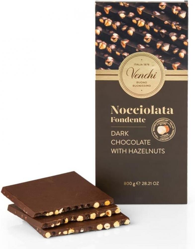 Venchi Dark Chocolate with Hazelnuts Maxi Bar with Whole Piedmont Hazelnuts 800 g