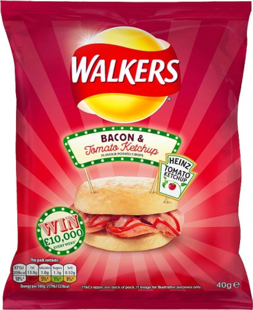 Walkers Bacon and Tomato Ketchup Flavour Crisps 40g | Approved Food