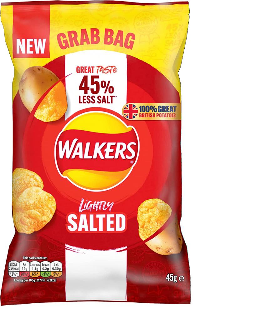 SALE  Walkers Less Salt Lightly Salted Crisps Grab Bag 45g