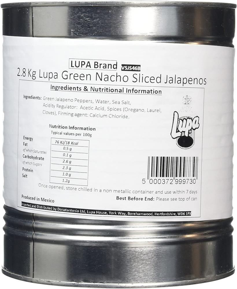 Lupa Green Nacho Sliced Jalapenos 2.8kg Damaged