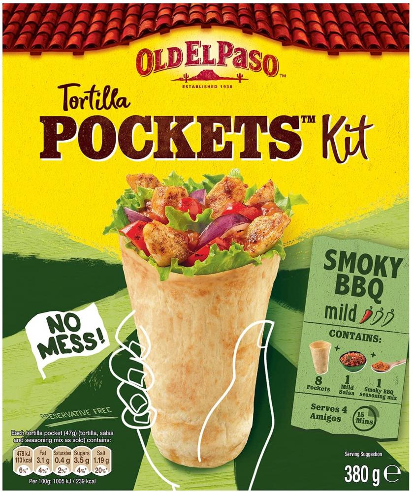 Old El Paso Mild Smoky BBQ Tortilla Pockets Fajita Kit 380 g
