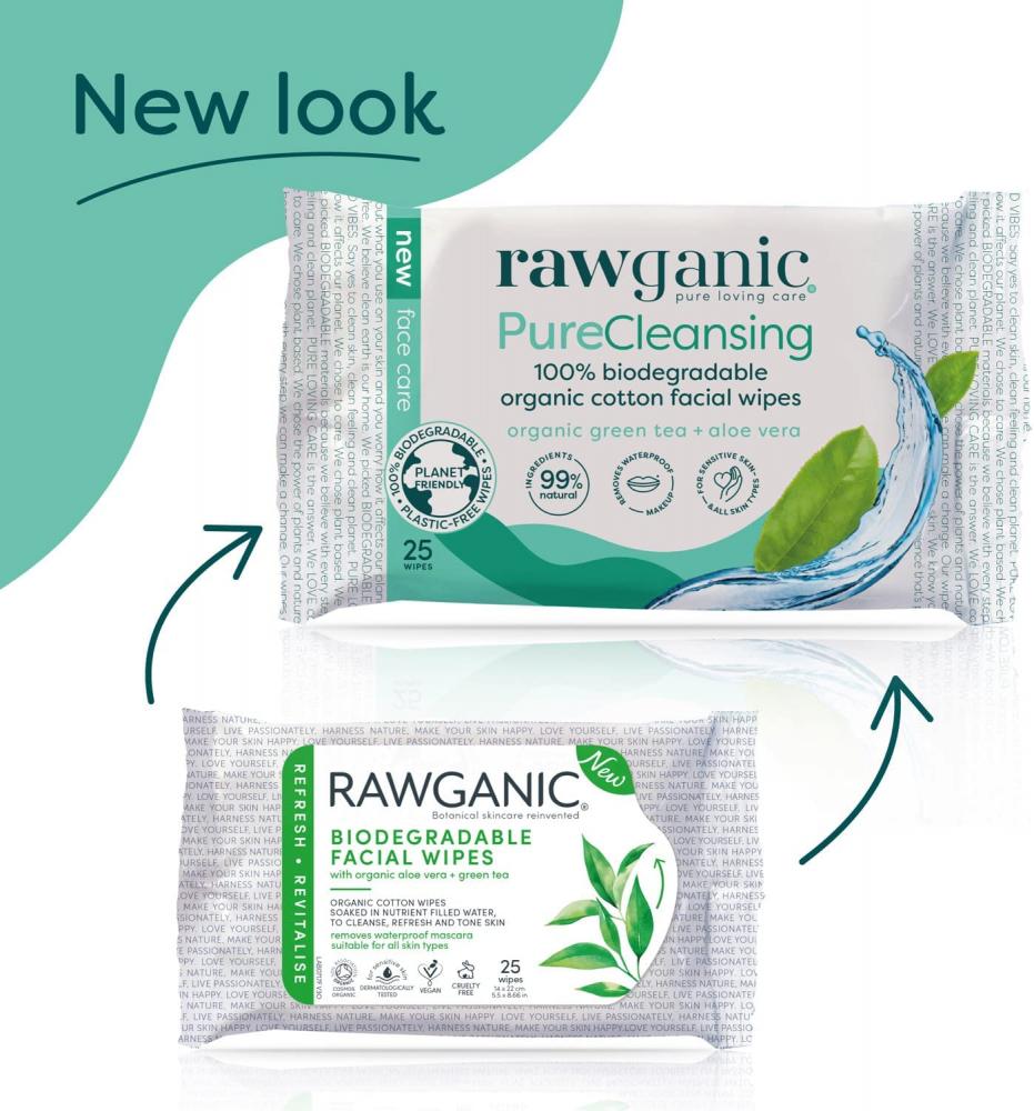 Rawganic Pure Cleansing Refreshing Facial Wipes with Aloe Vera and Green Tea 25 Wipes
