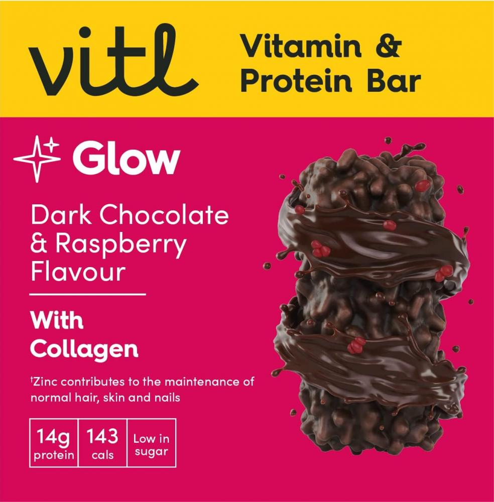 Vitl Glow Dark chocolate And Raspberry Protein Bar 40g